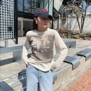 SIMPLY MOOD Long-Sleeve Printed Ribbed Knit Top